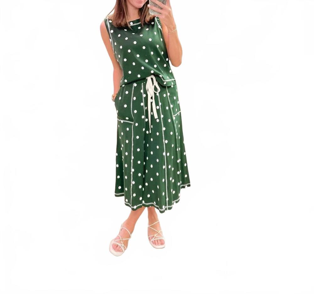 NEW SEWN AND SEEN women's dot & darling skirt set in hunter green